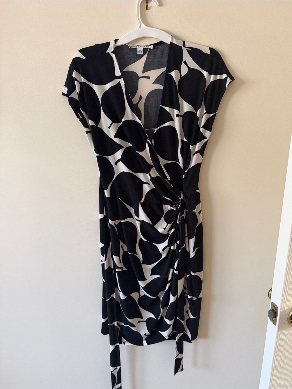 Maggy London Black & White Floral Wrap Midi Dress